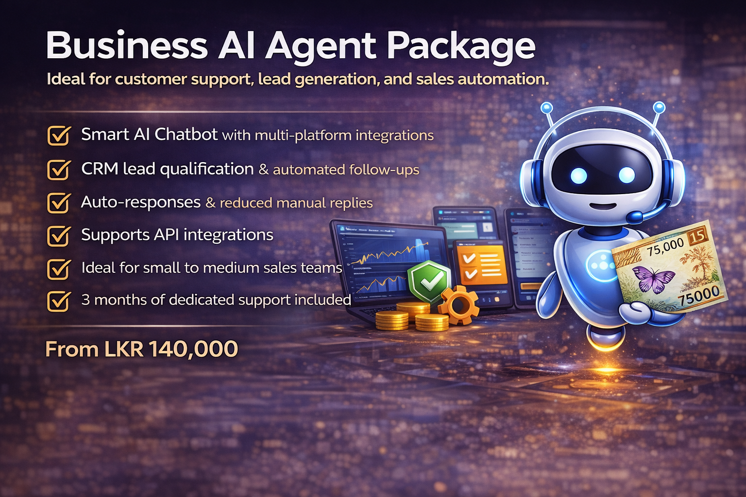 Business AI Agent Package in Sri Lanka with CRM integration and sales automation