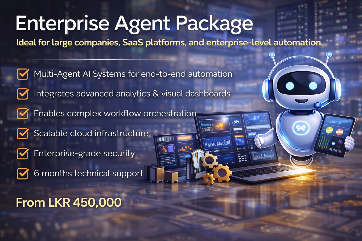 Enterprise AI Agent Package in Sri Lanka with multi-agent automation and advanced analytics dashboard