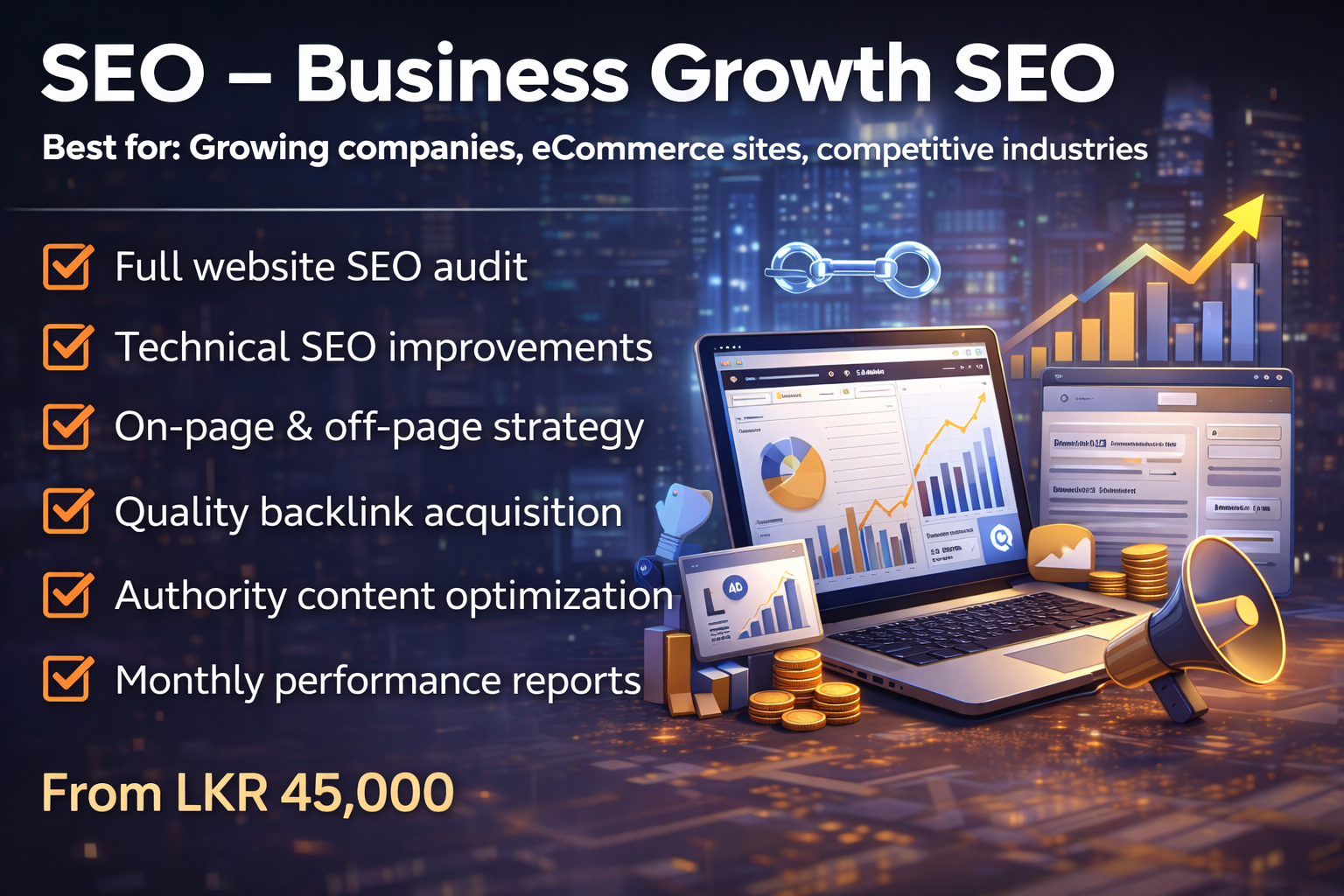 Business Growth SEO Services in Sri Lanka with technical optimization and backlink strategy
