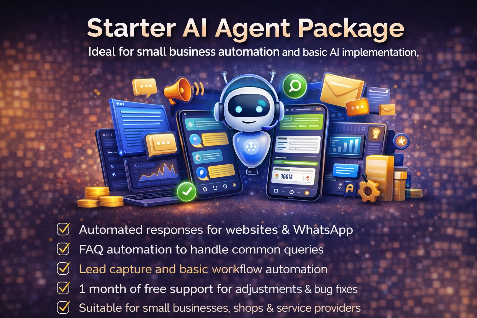 Starter AI Agent Package Sri Lanka with chatbot automation, lead capture and WhatsApp integration